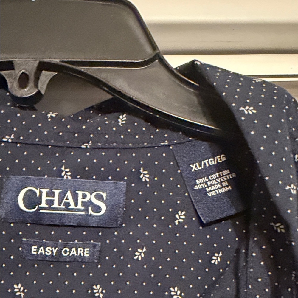 Chaps Navy Button-Up with Subtle White Pattern - Picture 2 of 4